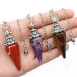 Natural Stone Crystal Reiki Pendulum Rose Quartz Amethysts Hexagonal Cone Shape Charm for Jewelry Making Necklace Accessories