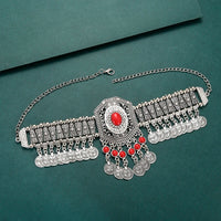 Ethnic Statement Collar Necklace for Women Choker Bohemian Vintage Hollow Geometric Crystal Rhinestone Beads Coin Tassel Jewelry