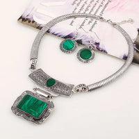Bohemia Ethnic Vintage Alloy Acrylic Sheet Statement Choker Necklace And Earrings Jewelry Set For Women Party Accessories