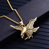European and American Fashion Gold Plated Stainless Steel Men's Eagle Wings Pendant Necklace Chain