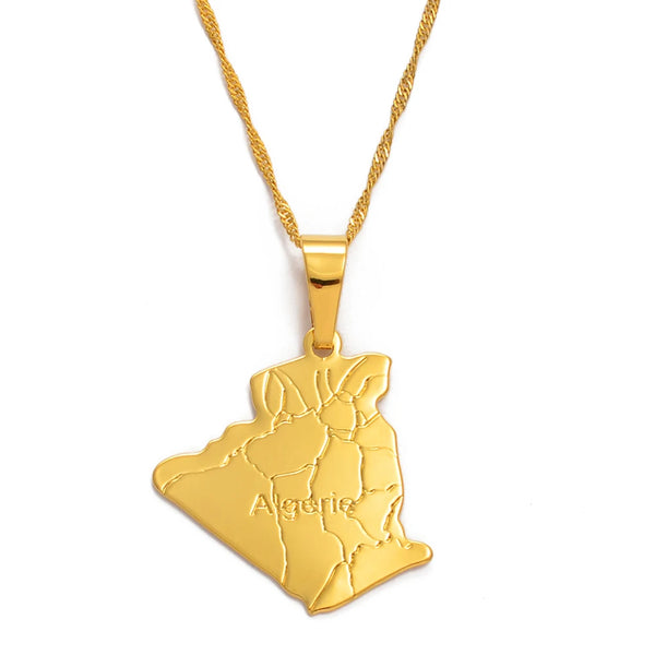 Anniyo Country Algeria Map Necklace Pendant Gold Color Trendy Jewelry Map of Algeria Necklaces #049302