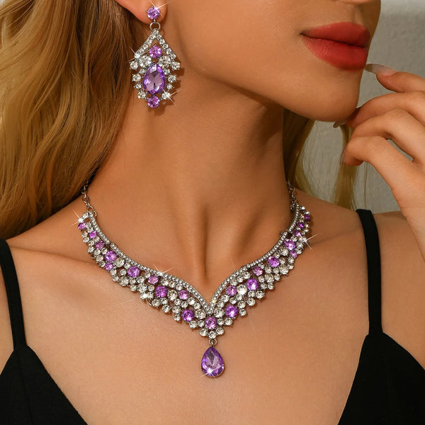 Ladies' fashionable design necklace earrings jewelry set suitable for daily wear, wedding parties, holiday gifts
