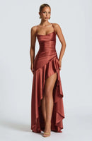 Sexy Satin Club Evening Party Dresses 2025 Summer Women Clothing Elegant Ruffle Irregular Backless Bandage Long Maxi Dress