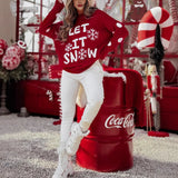 2025 Winter Women's Knitted Sweater Let It Snow Jacquard Jumper Full Sleeve Christmas Look Pullover Xmas Party Clothes Knitwear