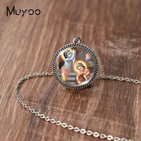 2023 New Arrival Fashion Painting India Shiva Ganesha Hindu God Glass Dome Antique Pendant Handmade Jewelry Vintage Necklaces