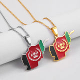 Anniyo Afghanistan Map Flag Pendant Necklaces Afghan Stainless Steel Jewelry for Women Men Girls #298321