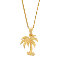 Anniyo 2.1cm/2.6cm Coconut Tree Charm Pendant Necklaces for Women Girl Gold Color Ocean Style Jewelry Water Wave Chain  @@016416