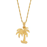 Anniyo 2.1cm/2.6cm Coconut Tree Charm Pendant Necklaces for Women Girl Gold Color Ocean Style Jewelry Water Wave Chain  @@016416