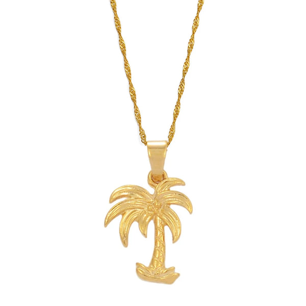 Anniyo 2.1cm/2.6cm Coconut Tree Charm Pendant Necklaces for Women Girl Gold Color Ocean Style Jewelry Water Wave Chain  @@016416
