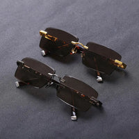 Retro Frameless Men's Sunglasses Green Crystal Stone Cycling Goggles Leopard Print Outdoor Sunglasses Driving Glasses Eyewear