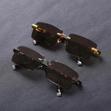 Retro Frameless Men's Sunglasses Green Crystal Stone Cycling Goggles Leopard Print Outdoor Sunglasses Driving Glasses Eyewear