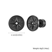 Nautical Compass Star Stud Earrings for Men Boys,Stainless Steel Black Circle with White CZ Stonel,Hiphop Punk Jewelry Gifts