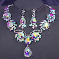 Fashion Crystal Necklaces Multiple Colors Rhinestone Choker Necklaces earrings set for Women Bridal Weddings Jewelry Party
