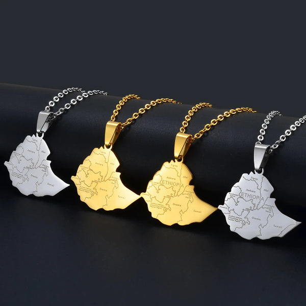 Anniyo Ethiopia Map Cities Pendant Necklaces for Women Men Gold Color Ethiopian Maps Jewelry #155821