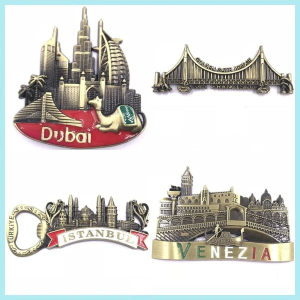 Metallic Fridge Magnets of European Countries Resorts Bottle Opener Famous Landmarks Magnetic Stickers for Message Board Decor
