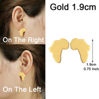 Anniyo 1.9CM Africa Map Stud Earrings Women Girls,Gold Plated,Silver Color Stainless Steel African Jewelry Party Wedding #131821