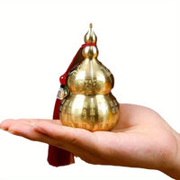 Brass Gourd Feng Shui Ornament with Tassel - Symbol of Good Luck and Wealth Tabletop Storage Brass Gourd Decor