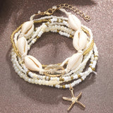 7Pcs shell Starfish Pendant Rice Beads Beaded Anklet for Women Summer Fashion Multi-layer Bracelet Anklet Bohemian Leg Jewelry