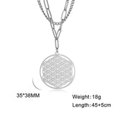 Skyrim Flower of Life Overlapping Six Ring Pendant Stainless Steel Necklace Women's Fashion Holy Mandala Talisman Jewelry Gift