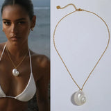 Baroque imitation pearl clavicle chain summer women vacation fashion handmade natural conch necklace adult jewelry accessories
