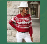 2025 Female Winter Casual Print Christmas Knitted Sweater Women O Neck Elegant Long Sleeve Pullover Autumn Lady Loose Jumper