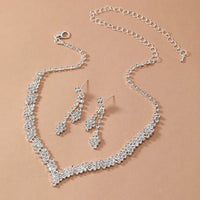 1Set Geometric Rhinestone Necklace Earrings Bracelet Kit Wedding Bride Jewelry Set Simple Tassel Sparkling Jewelry Set Gifts