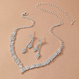 1Set Geometric Rhinestone Necklace Earrings Bracelet Kit Wedding Bride Jewelry Set Simple Tassel Sparkling Jewelry Set Gifts