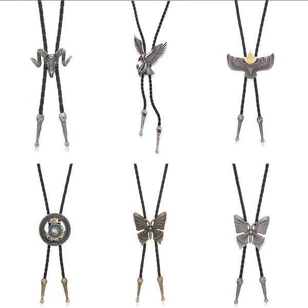 Vintage Cowboy Jazz Hat Alloy mens bolo tie Men Women Leather Rope Long Necklace Sweater Chain shirts Bolo Tie Men Accessories