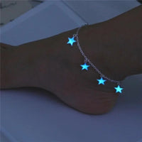 Luminous Europe and The United States Ladies Beach Wind Blue Five-pointed Star Tassel Anklet Luminous Star Bracelet Foot Jewelry