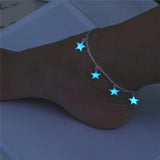 Luminous Europe and The United States Ladies Beach Wind Blue Five-pointed Star Tassel Anklet Luminous Star Bracelet Foot Jewelry