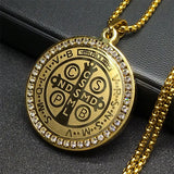 Catholic Saint Benedict Pendant Necklace for Women Men Stainless Steel Gold Color Rhinestone Religion Male Chain Jewelry