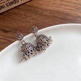 Mediaeval Retro Bell Hollowed Tassel Earrings Round Carved Drop Earring Temperament Dedicate Hanging Decor Ethnic Style Jewelry
