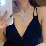 Crystal Tassel Necklace For Women Shiny Geometric Rhinestone Chain Choker Necklace For Dress Nightclub Jazz Dance Jewelry