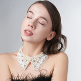 Pearl Beaded Lace Trim Collar Ribbons Women Necklace Wedding Jewelry for Clothes Dress  Beads Crystal Collar Wedding Jewelry