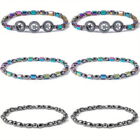 1/2/4/6Pcs Hematite Ankle Bracelet Colorful Elastic Anklet Bohemian Summer Beach Clothing Accessories Energy Hematite Jewelry