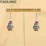 YAOLOGE Fun Leisure Santa's Hat Colorful Light Strip Penguin Earrings 2D Acrylic Design Women Winter Atmosphere Eardrop Gifts