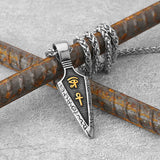 Viking Stainless Steel Gold Color Spear Pendant Necklace Scandinavian Rune Amulet Black Necklace Jewelry Men's Punk Hip Hop Gift