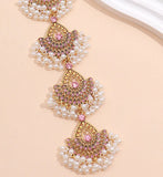 Vintage Hollow Hair Accessories For Women Crystal Stone Simulated Pearl Beads Tassel Head Chain Ethnic Style Women's Accesories