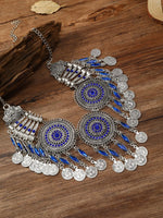 KMVEXO Gypsy Bohemia Chic Vintage Metal Coin Crystal Tassel Jewelry Sets Women Hippie Turkish Ethnic Tribal Necklace Earring Set
