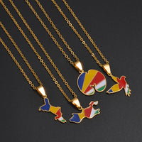 Anniyo Seychelles Mahe and Praslin Island Map Flag Coco De Mer Pendant Necklaces for Women Stainless Steel Jewelry #516462