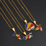 Anniyo Seychelles Mahe and Praslin Island Map Flag Coco De Mer Pendant Necklaces for Women Stainless Steel Jewelry #516462