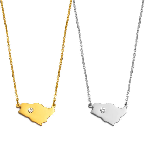Anniyo Saudi Arabia Map With White Stone Charm Pendant Necklace Kingdom of Saudi Arabia Jewelry Women Girls  #252521