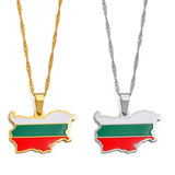 Anniyo The People's Republic of Bulgaria Map Flag Pendant Necklaces Bulgarian Jewelry #258521