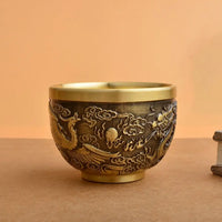 Good Luck Phoenix Cylinder Ornament Traditional Hand Carved Brass Drinking Cup Pure Brass Brass Feng Shui Bowl Living Room