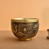 Good Luck Phoenix Cylinder Ornament Traditional Hand Carved Brass Drinking Cup Pure Brass Brass Feng Shui Bowl Living Room