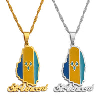 Anniyo ST. Vincent Map Pendant and Chain Necklaces Saint Vincent Maps Lesser Antille Jewelry @126621