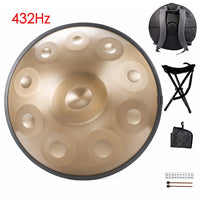 432Hz/440Hz Gold Handpan Drum with Steel Tongue for Yoga,Meditation Instrument,Beginner,Tambor Gift, 22 inch,9, 10,12,14,17notes