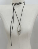 2024 New Fashion Metal Conch Pendant Leather Rope Strap Necklace for Women Girls Long Style Accessories Party Jewelry