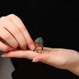 Original ancient gold craftsmanship natural carnelian rings for women flower enamel national style light luxury Wedding jewelry
