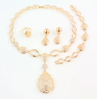 Fashion Vintage Clear Crystal Gold Color African Bridal Costume Jewelry Sets Nigerian Wedding Water Drop Necklace Earrings Set